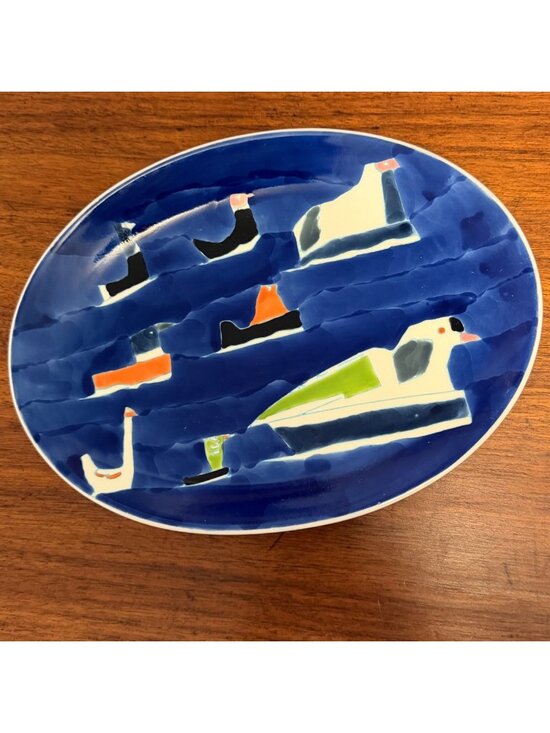 West Elm Other - West Elm Collectors Edition By Mizuki Goto Oval Ceramic Plate Blue Bird Design